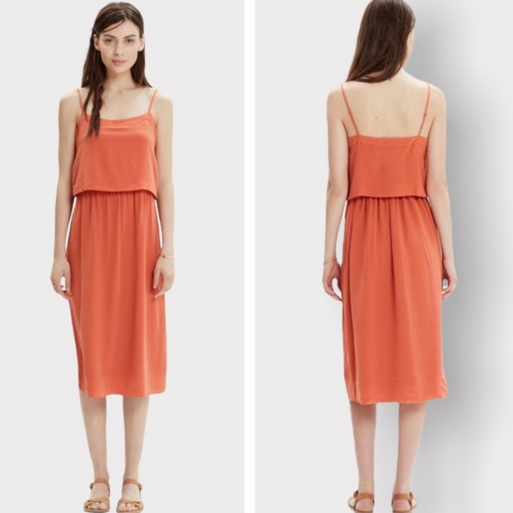 Madewell Silk Orange Overlay Cami Midi Slip Dress NWT